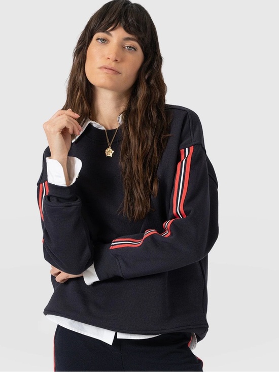 Saint & Sofia Tops - SAINT & SOFIA Women's 14 Navy Asymmetrical Zip Fleece Sweatshirt Mock Neck